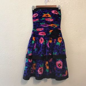 Vintage 80s dress prom silk floral bow ruched bow